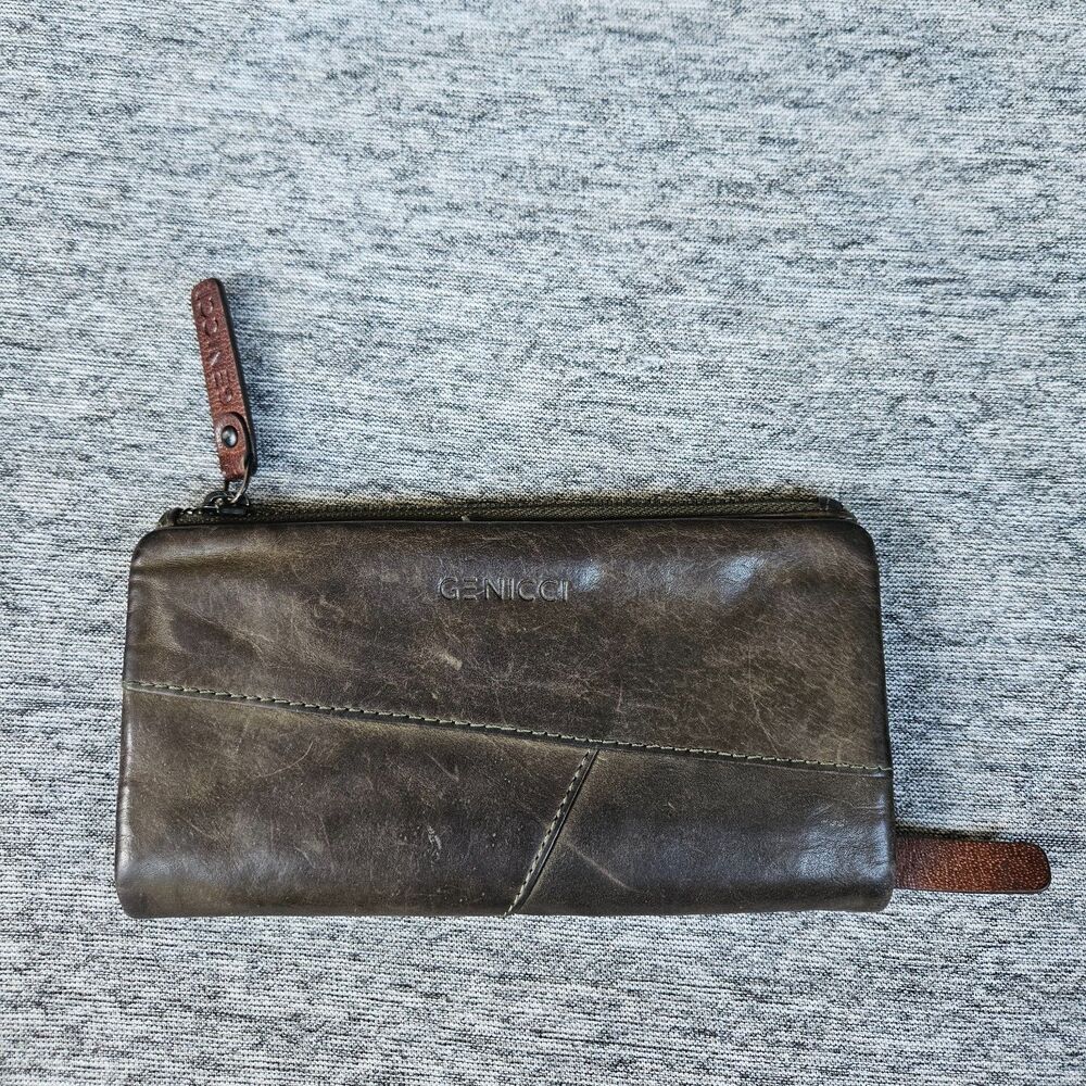 Genicci Patchwork Brown Leather RFiD Wallet Snap Fold 2 Zip 6 Card 2 Money Slot